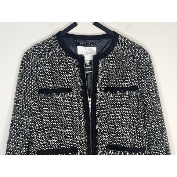 L.K. Bennett Long Sleeve Full Zip Tweed Jacket Black/White Women's Size US 8 - Picture 3 of 10